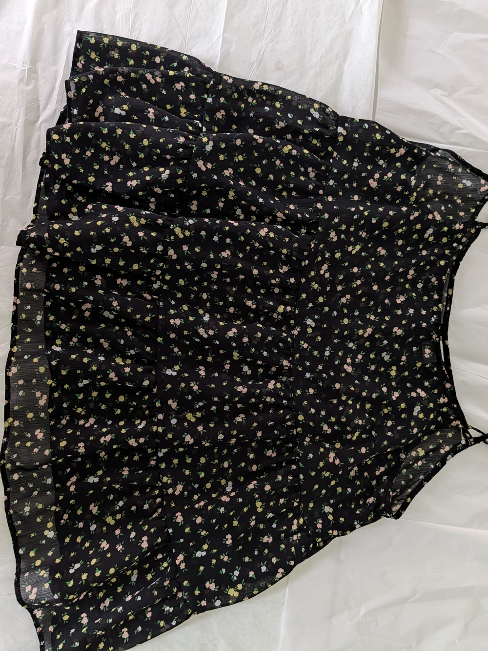 H&M Black Floral Tank Top with Pink and Green Blossoms